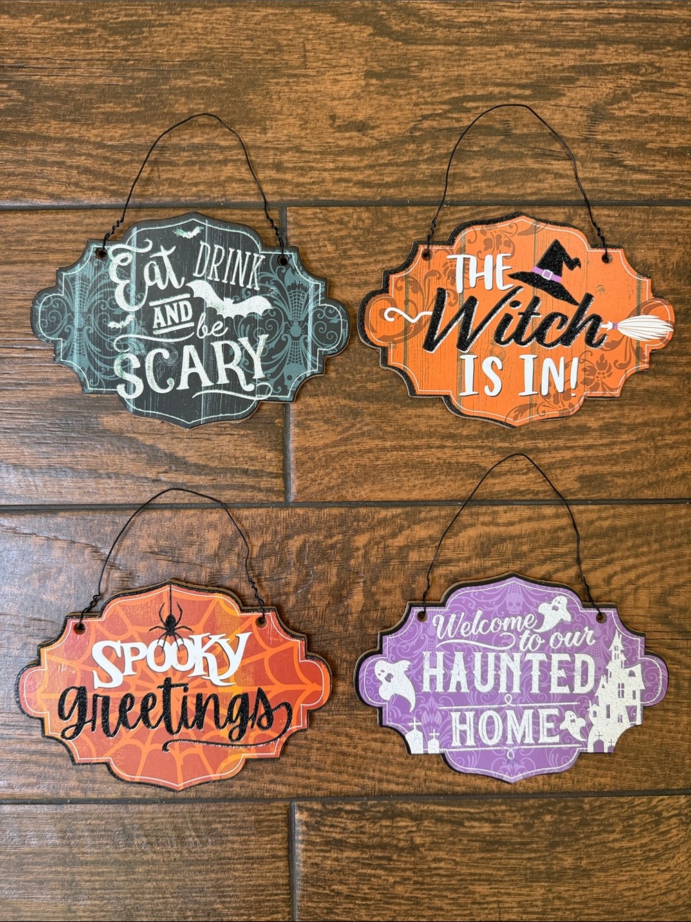 Bundle of 4 Small Halloween Hanging Decor Signs